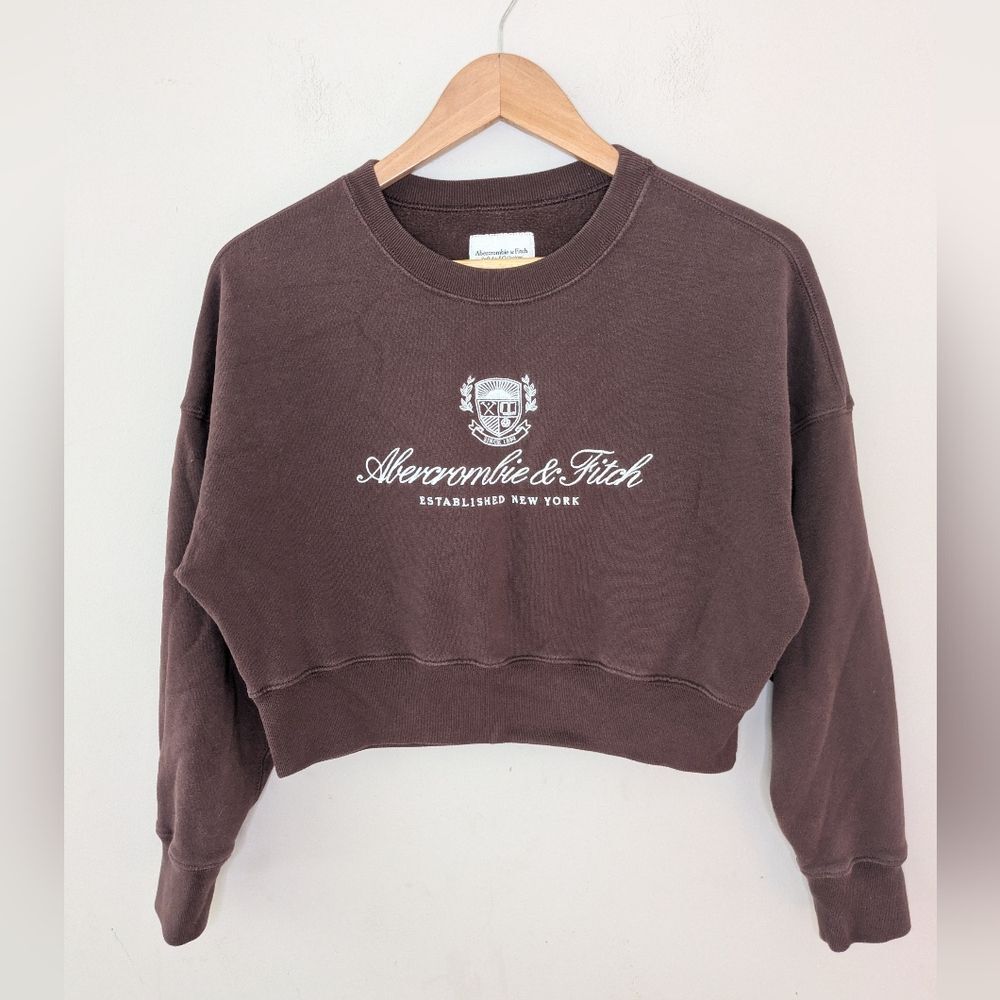 Abercrombie & Fitch Brown Crop Logo Sweatshirt Size XS Oversized